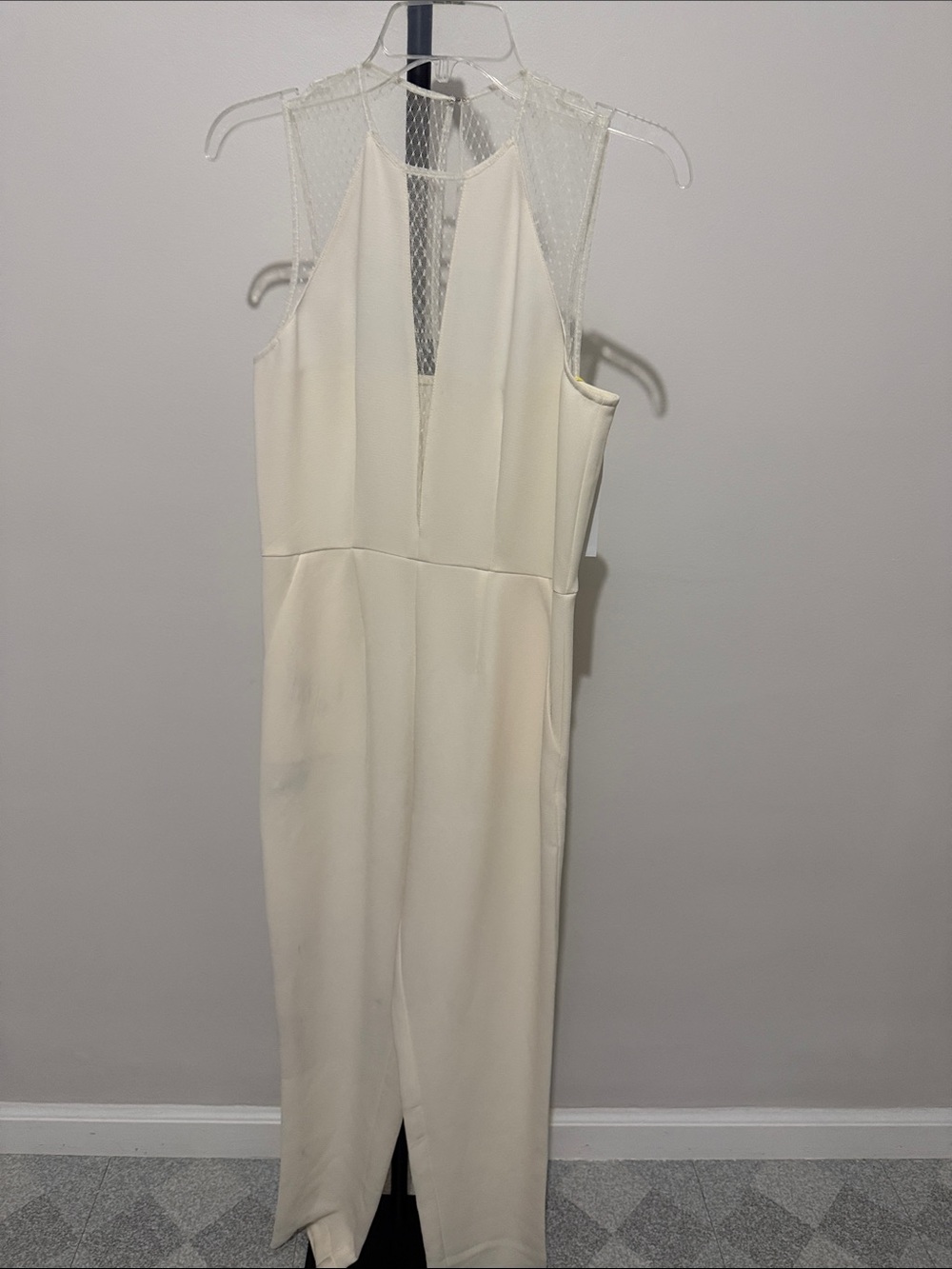 BCBGeneration Cream Halter Maxi Dress with Mesh Yoke